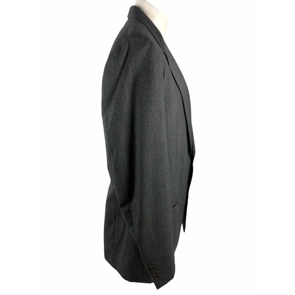 Canali Mens 46 56 Long Blazer Gray Herringbone Striped 100% Wool 2 Button Italy